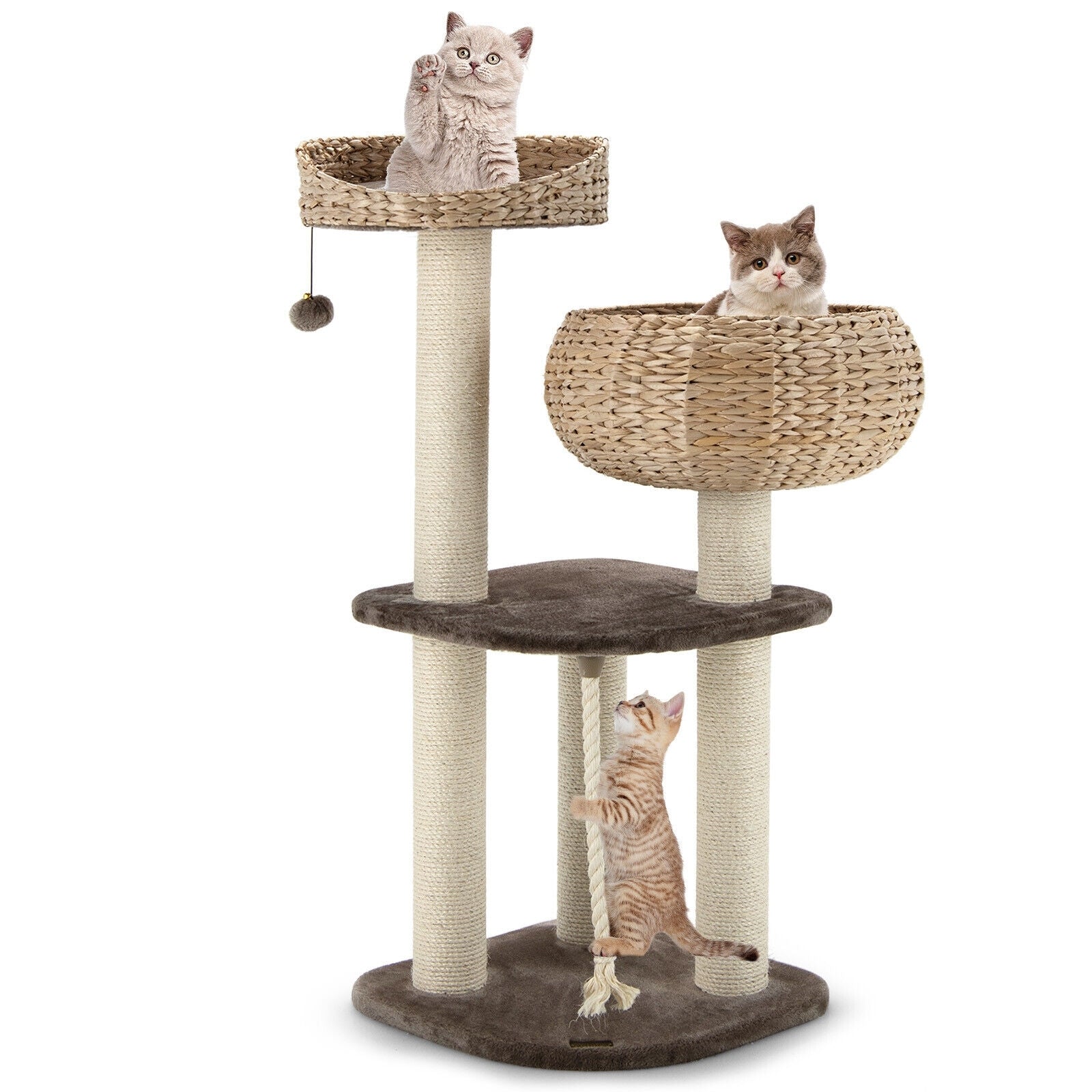 41 Inch Rattan Cat Tree, Napping Perch, Beige Cat Trees Condos & Scratchers at Gallery Canada