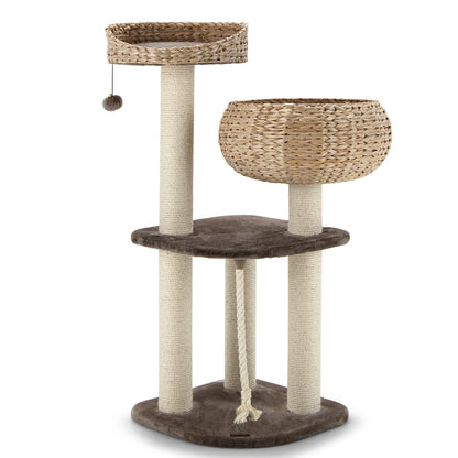 41 Inch Rattan Cat Tree, Napping Perch, Beige Cat Trees Condos & Scratchers at Gallery Canada