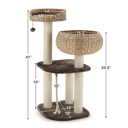 41 Inch Rattan Cat Tree, Napping Perch, Beige Cat Trees Condos & Scratchers at Gallery Canada