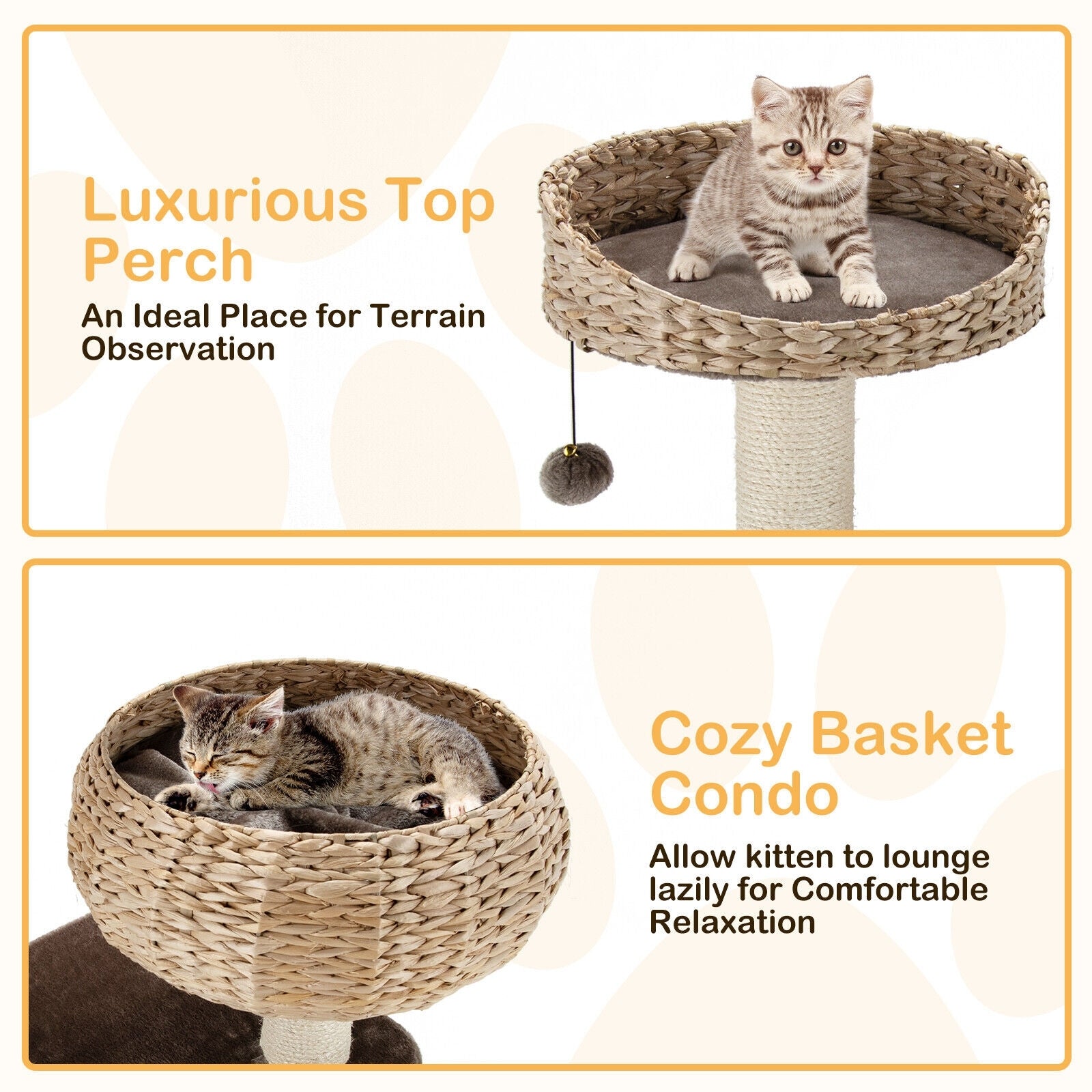 41 Inch Rattan Cat Tree, Napping Perch, Beige Cat Trees Condos & Scratchers at Gallery Canada