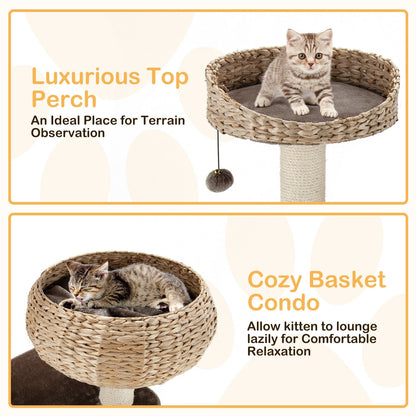 41 Inch Rattan Cat Tree, Napping Perch, Beige Cat Trees Condos & Scratchers at Gallery Canada