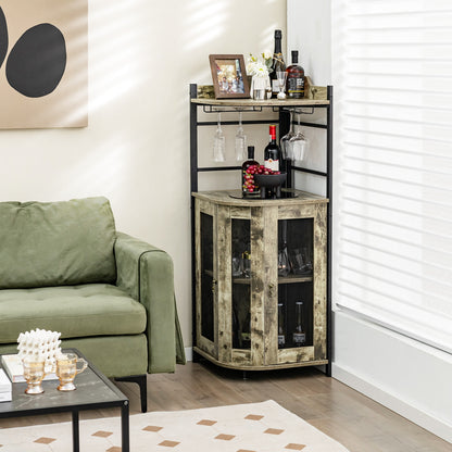 Industrial Corner Bar Cabinet, Adjustable Shelf, Glass Holder, Taupe Cabinets & Chests at Gallery Canada