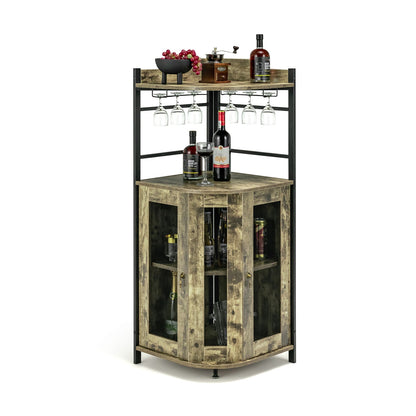 Industrial Corner Bar Cabinet, Adjustable Shelf, Glass Holder, Taupe Cabinets & Chests at Gallery Canada