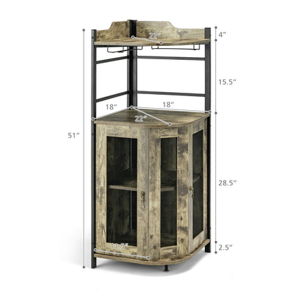 Industrial Corner Bar Cabinet, Adjustable Shelf, Glass Holder, Taupe Cabinets & Chests at Gallery Canada