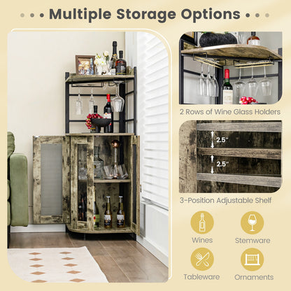 Industrial Corner Bar Cabinet, Adjustable Shelf, Glass Holder, Taupe Cabinets & Chests at Gallery Canada