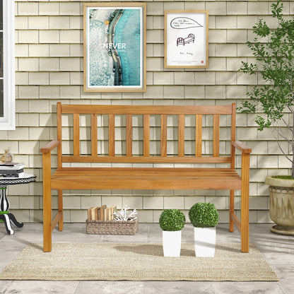 2-Person Outdoor Acacia Wood Bench With Backrest, Natural Outdoor Benches at Gallery Canada