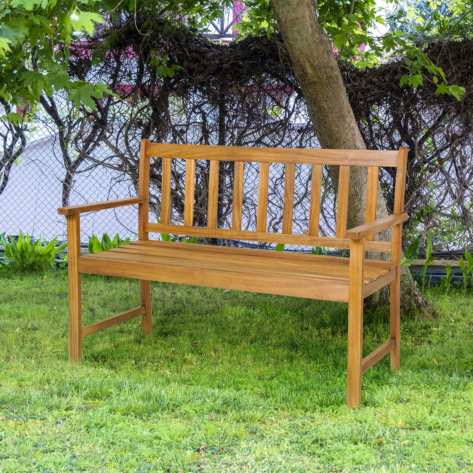 2-Person Outdoor Acacia Wood Bench With Backrest, Natural Outdoor Benches at Gallery Canada