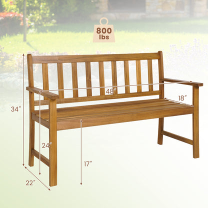 2-Person Outdoor Acacia Wood Bench With Backrest, Natural Outdoor Benches at Gallery Canada