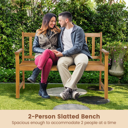 2-Person Outdoor Acacia Wood Bench With Backrest, Natural Outdoor Benches at Gallery Canada