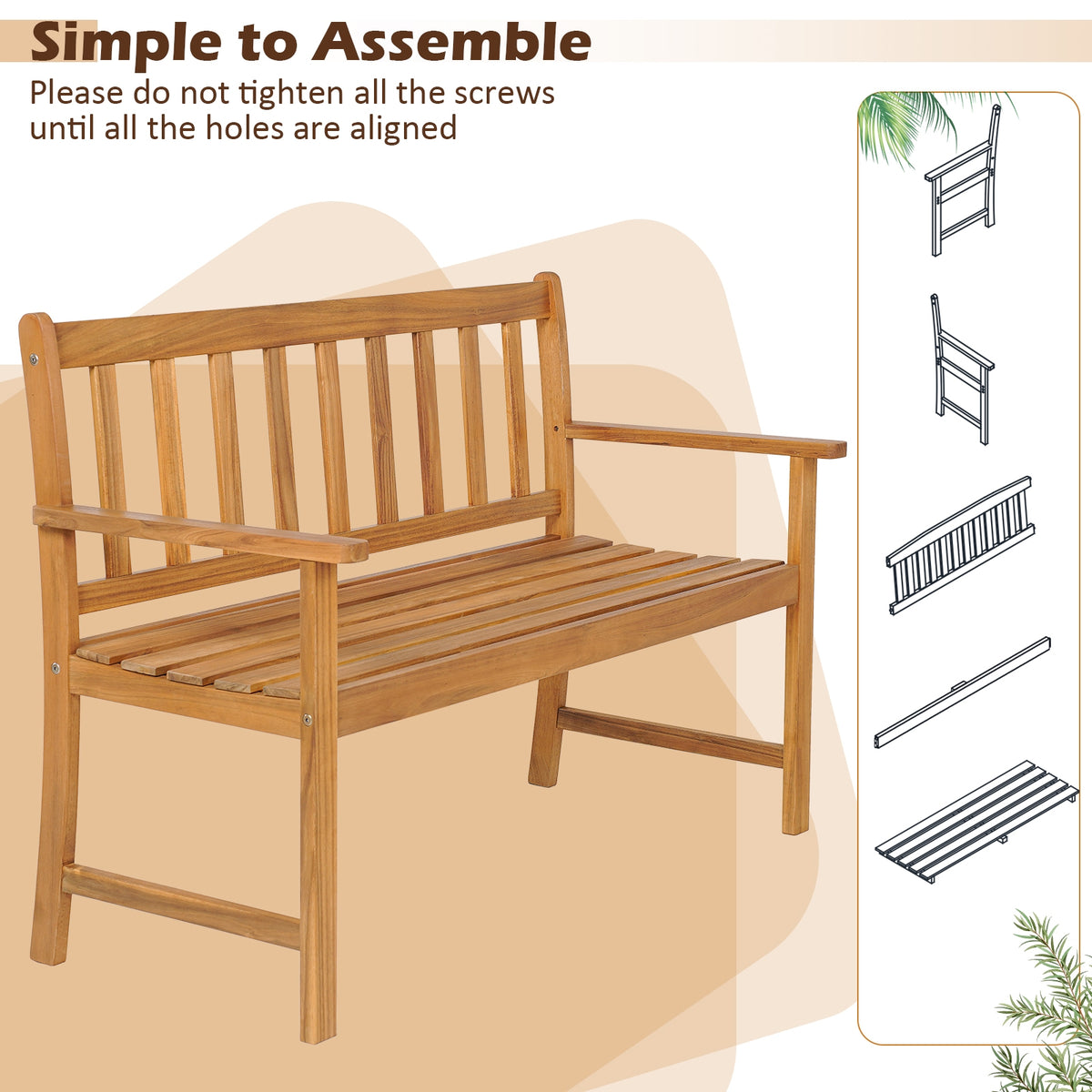 2-Person Outdoor Acacia Wood Bench With Backrest, Natural Outdoor Benches at Gallery Canada