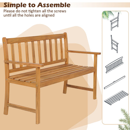 2-Person Outdoor Acacia Wood Bench With Backrest, Natural Outdoor Benches at Gallery Canada