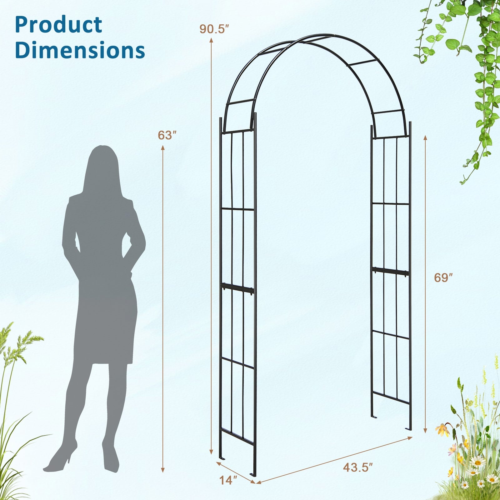 7.5 Feet Metal Garden Arch For Climbing Plants, Outdoor Decor, Black Outdoor Decor at Gallery Canada
