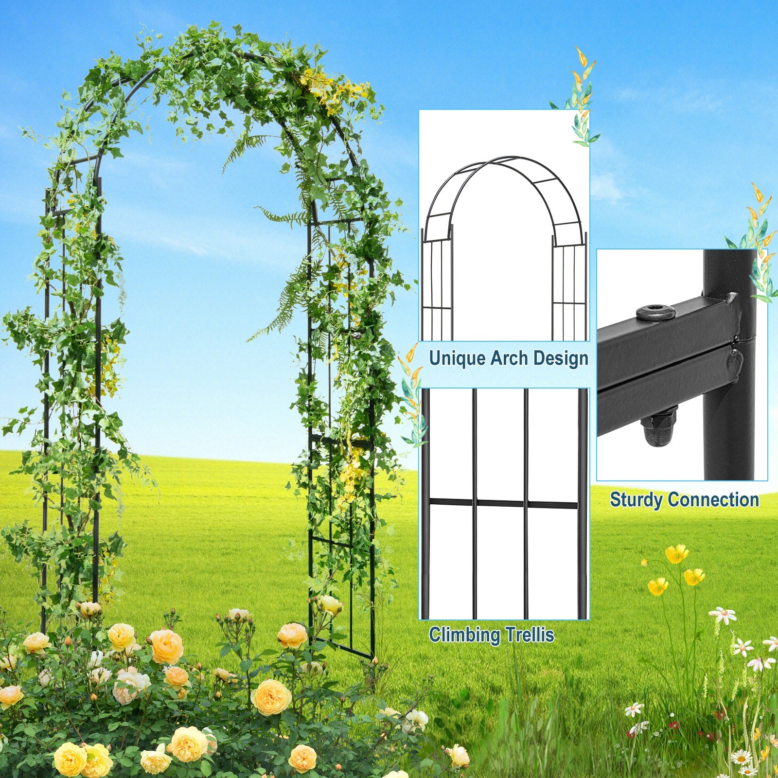 7.5 Feet Metal Garden Arch For Climbing Plants, Outdoor Decor, Black Outdoor Decor at Gallery Canada