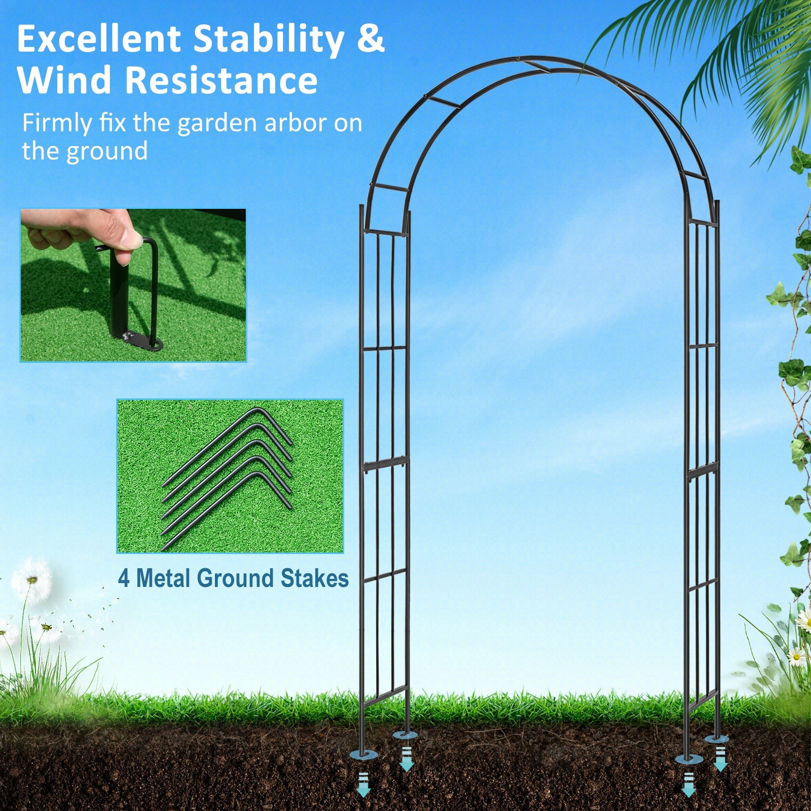 7.5 Feet Metal Garden Arch For Climbing Plants, Outdoor Decor, Black Outdoor Decor at Gallery Canada