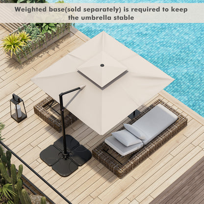 9.5 Feet Cantilever Patio Umbrella, 360° Rotation, Double Top, Beige Outdoor Umbrellas at Gallery Canada