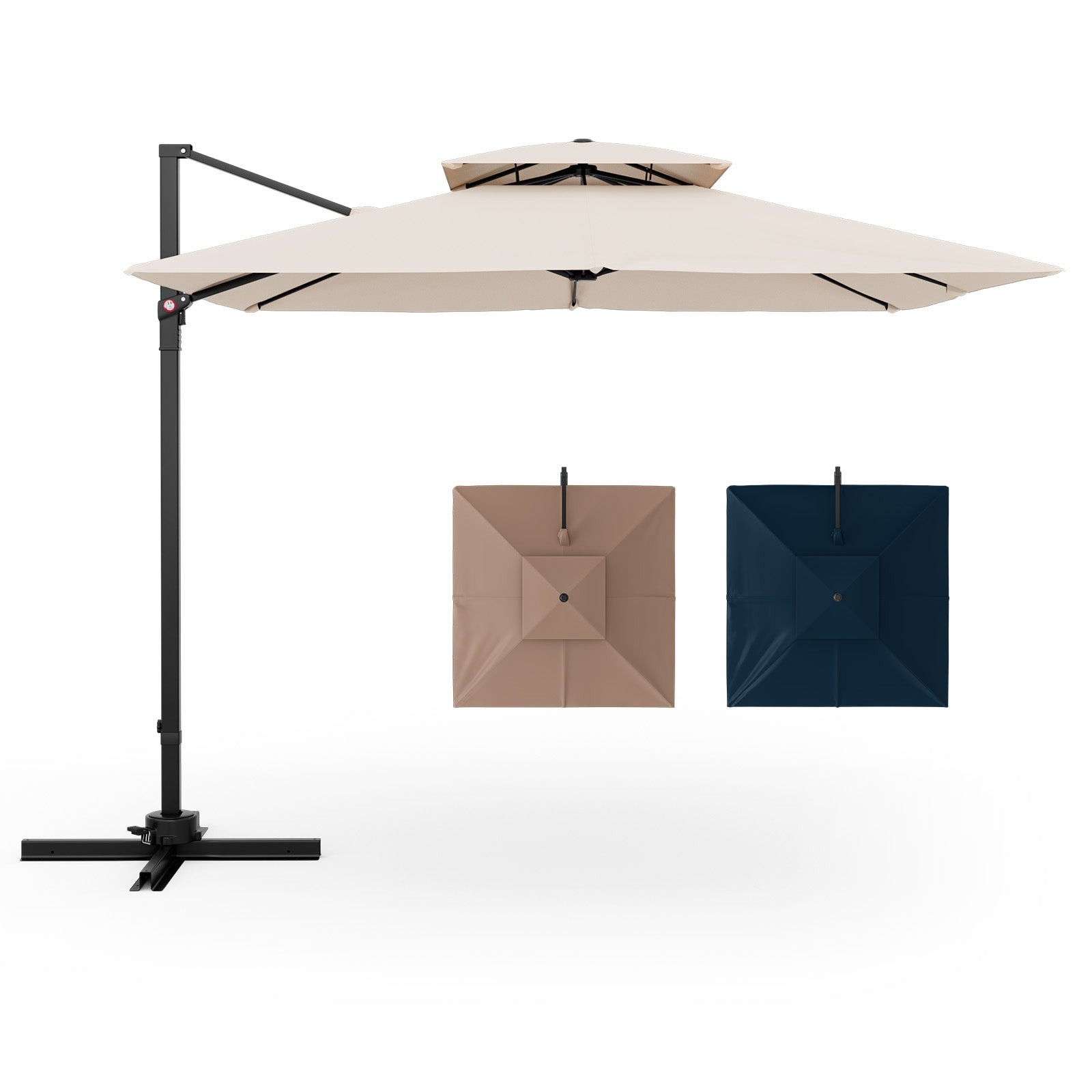 9.5 Feet Cantilever Patio Umbrella, 360° Rotation, Double Top, Beige Outdoor Umbrellas at Gallery Canada