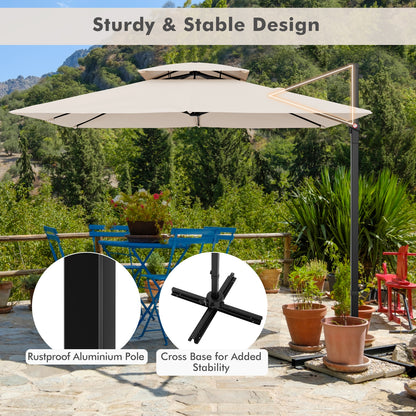 9.5 Feet Cantilever Patio Umbrella, 360° Rotation, Double Top, Beige Outdoor Umbrellas at Gallery Canada