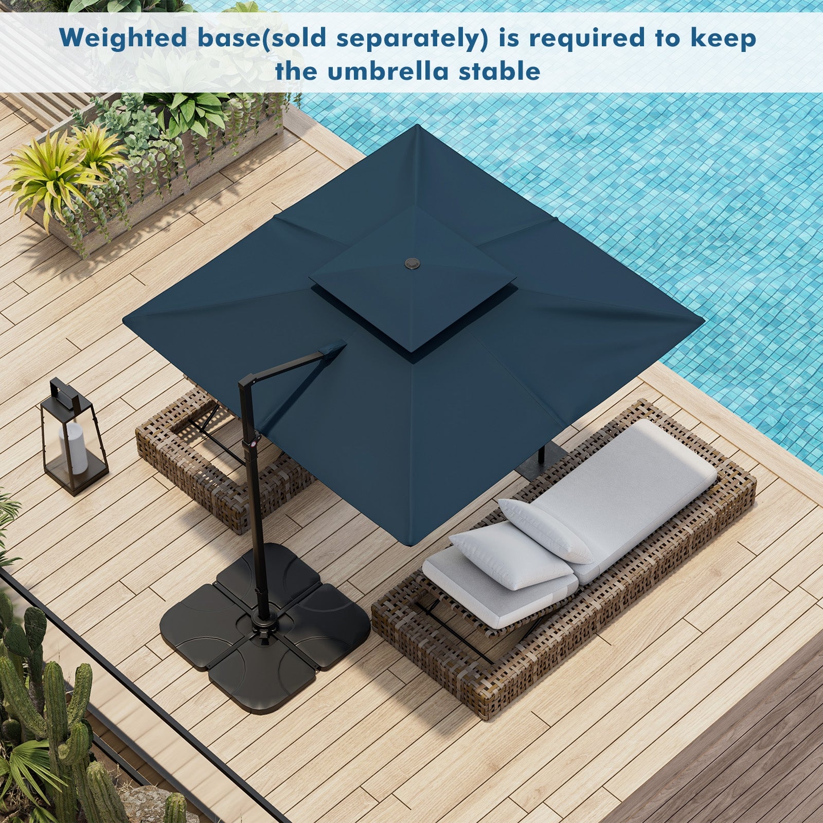 9.5 Feet Cantilever Patio Umbrella, 360° Rotation, Double Top, Navy Outdoor Umbrellas at Gallery Canada