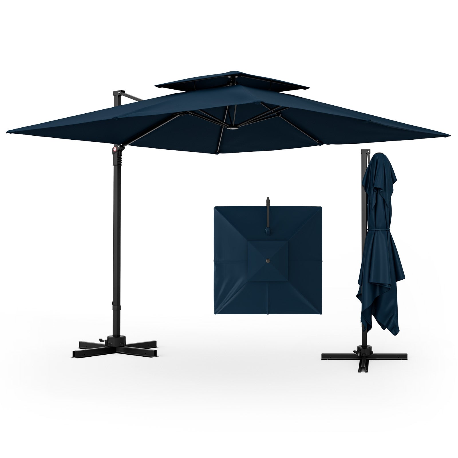 9.5 Feet Cantilever Patio Umbrella, 360° Rotation, Double Top, Navy Outdoor Umbrellas at Gallery Canada