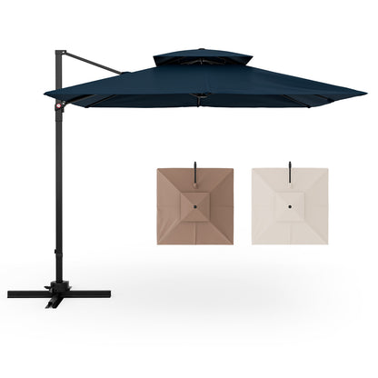 9.5 Feet Cantilever Patio Umbrella, 360° Rotation, Double Top, Navy Outdoor Umbrellas at Gallery Canada