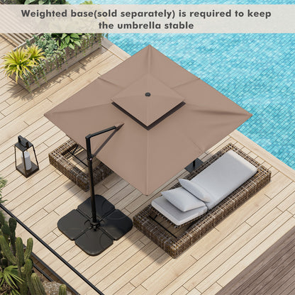 9.5 Feet Cantilever Patio Umbrella, 360° Rotation, Double Top, Coffee Outdoor Umbrellas at Gallery Canada