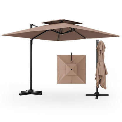 9.5 Feet Cantilever Patio Umbrella, 360° Rotation, Double Top, Coffee Outdoor Umbrellas at Gallery Canada