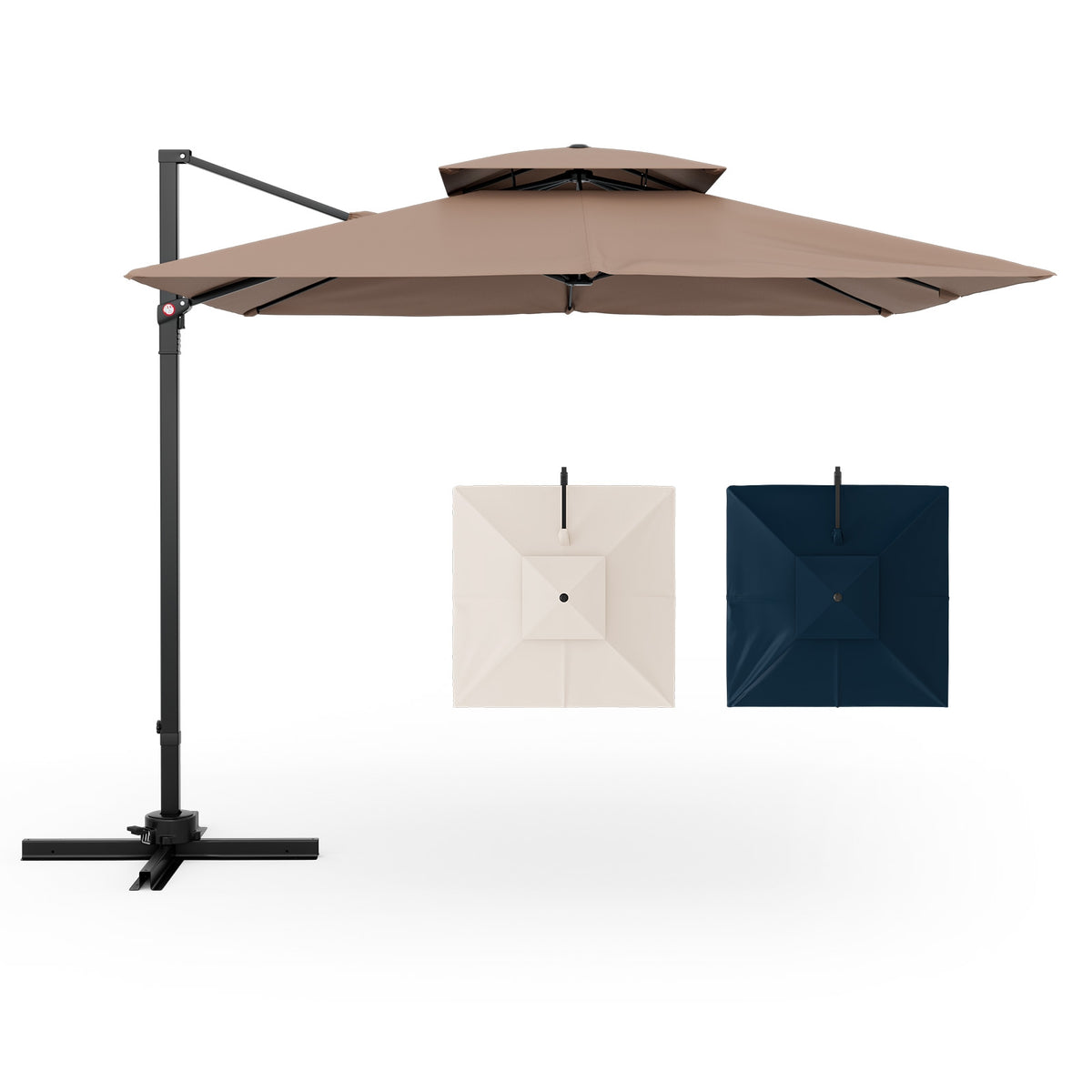 9.5 Feet Cantilever Patio Umbrella, 360° Rotation, Double Top, Coffee Outdoor Umbrellas at Gallery Canada
