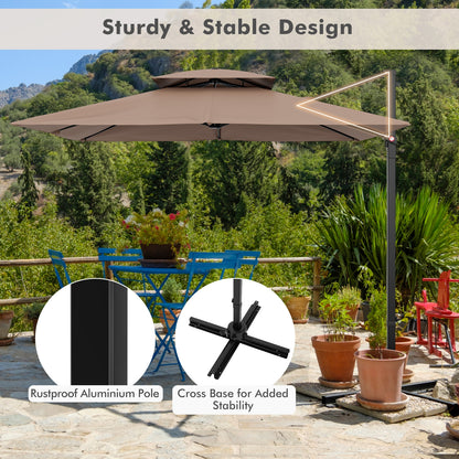 9.5 Feet Cantilever Patio Umbrella, 360° Rotation, Double Top, Coffee Outdoor Umbrellas at Gallery Canada