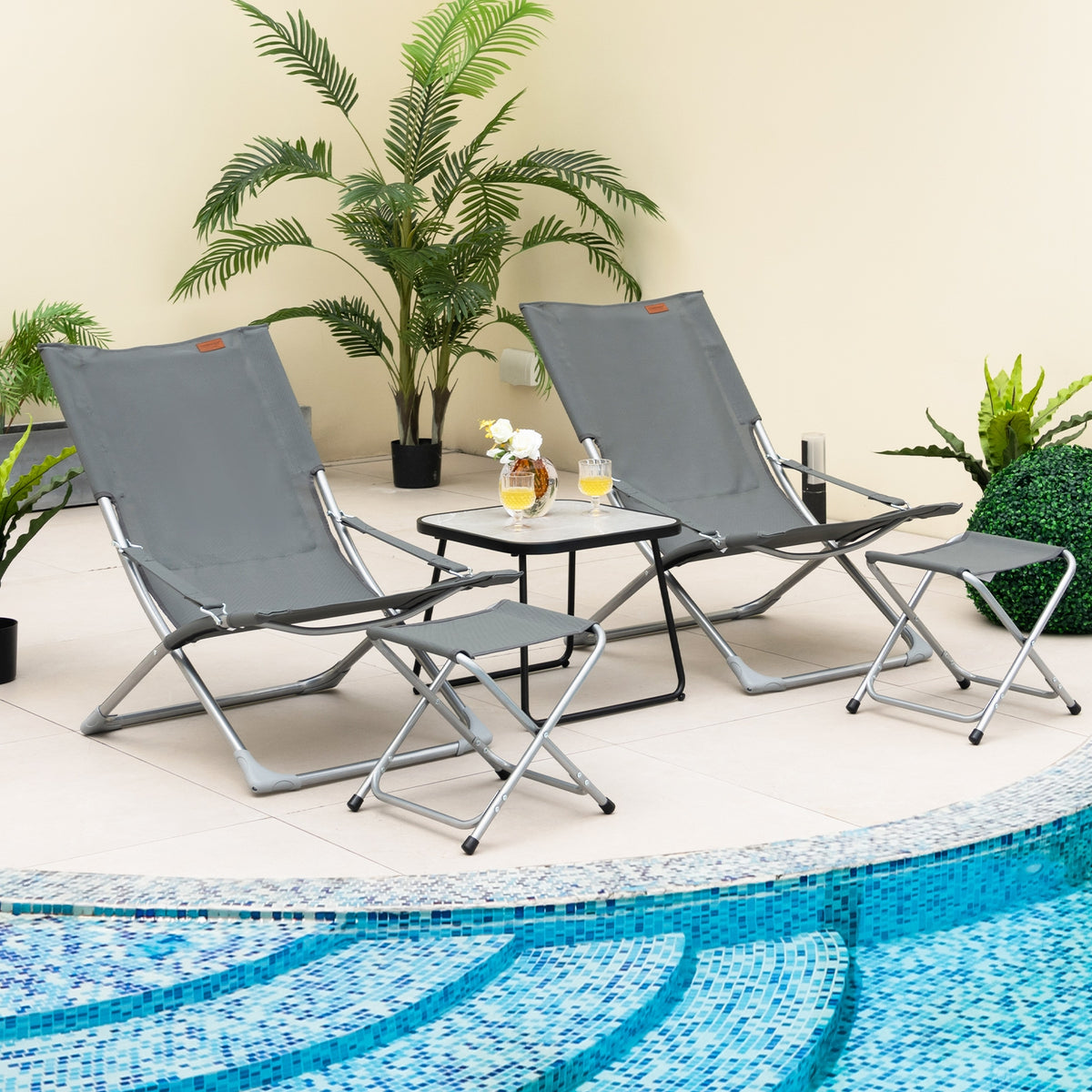 5-Piece Patio Sling Chair Set, Folding Lounge Chairs, Gray Outdoor Chaise Lounges at Gallery Canada
