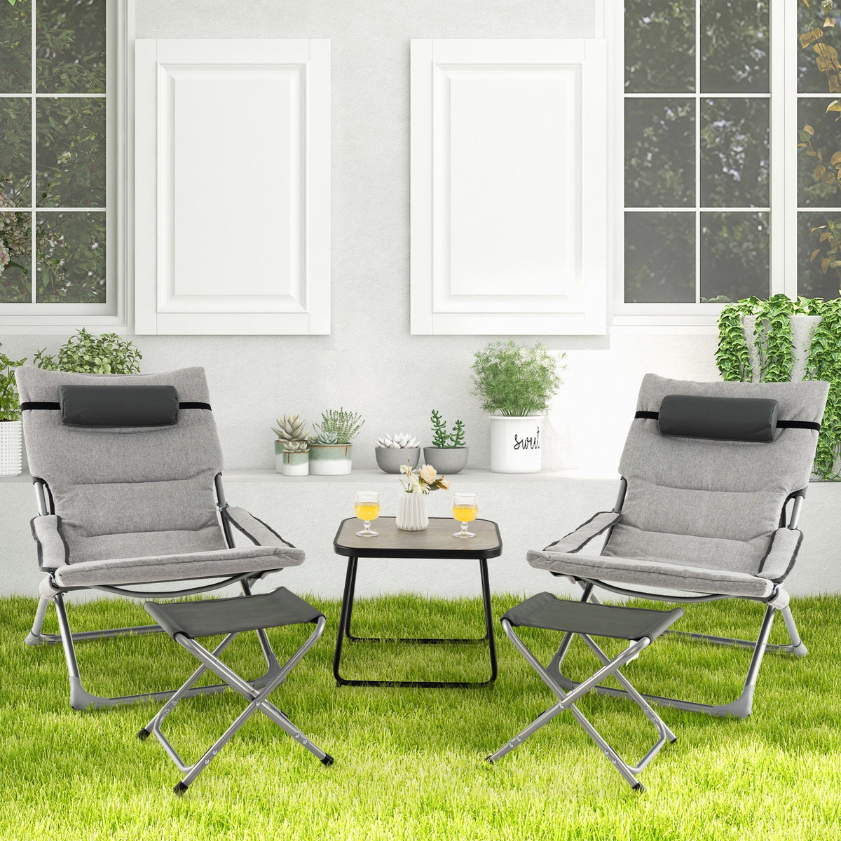 5-Piece Patio Sling Chair Set, Folding Lounge Chairs, Gray Outdoor Chaise Lounges at Gallery Canada