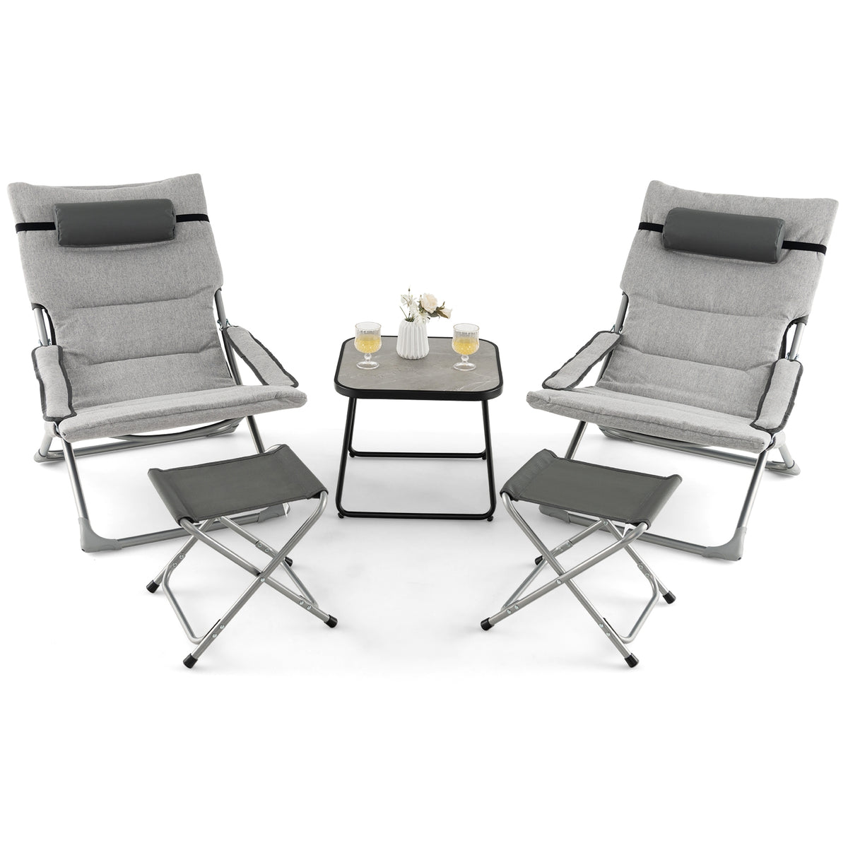 5-Piece Patio Sling Chair Set, Folding Lounge Chairs, Gray Outdoor Chaise Lounges at Gallery Canada