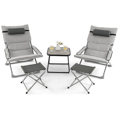 5-Piece Patio Sling Chair Set, Folding Lounge Chairs, Gray Outdoor Chaise Lounges at Gallery Canada