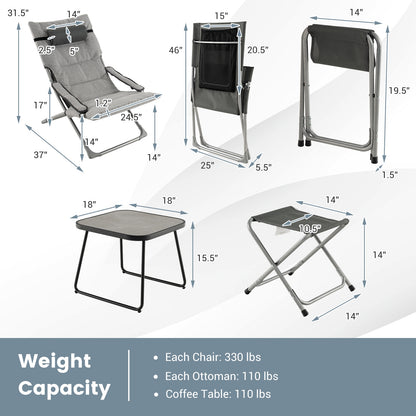 5-Piece Patio Sling Chair Set, Folding Lounge Chairs, Gray Outdoor Chaise Lounges at Gallery Canada