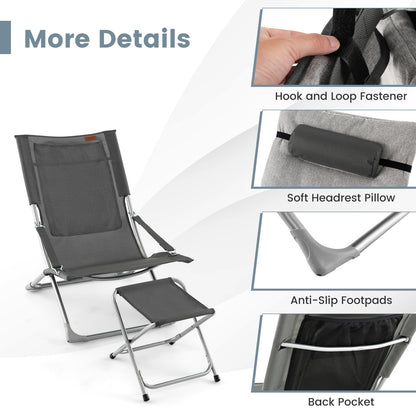 5-Piece Patio Sling Chair Set, Folding Lounge Chairs, Gray Outdoor Chaise Lounges at Gallery Canada