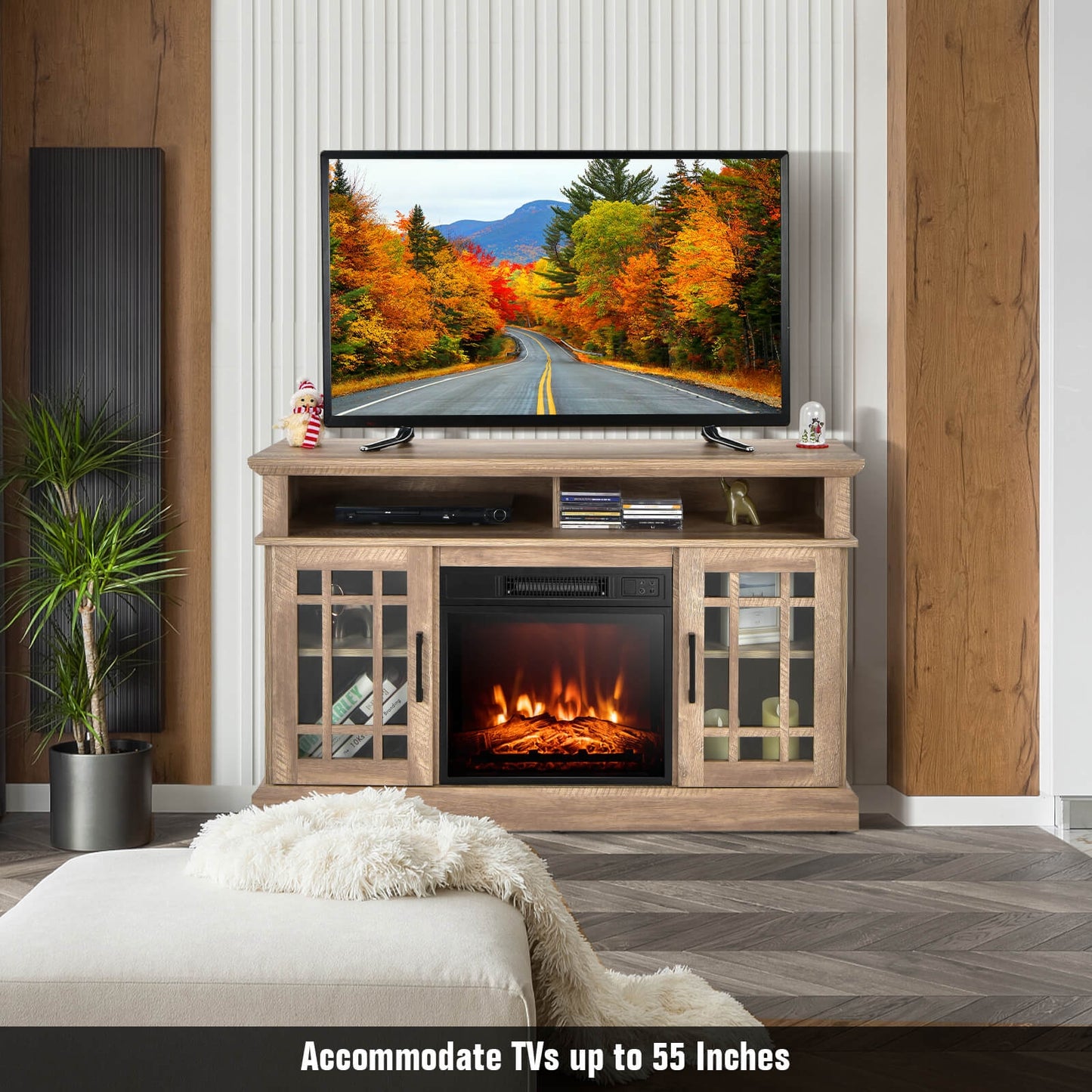 48 Inch Electric Fireplace TV Stand, Cabinets For 55 Inch TVs, Natural Entertainment Centers & TV Stands at Gallery Canada