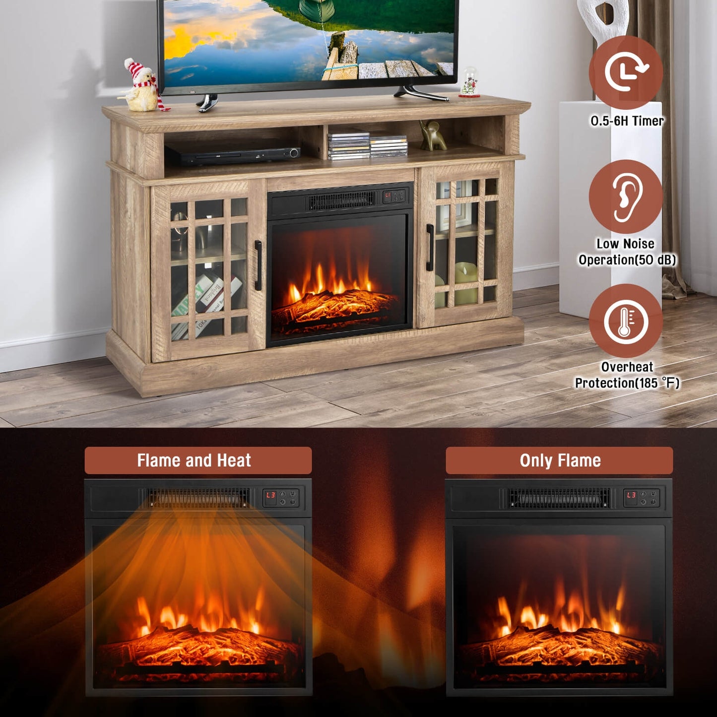 48 Inch Electric Fireplace TV Stand, Cabinets For 55 Inch TVs, Natural Entertainment Centers & TV Stands at Gallery Canada