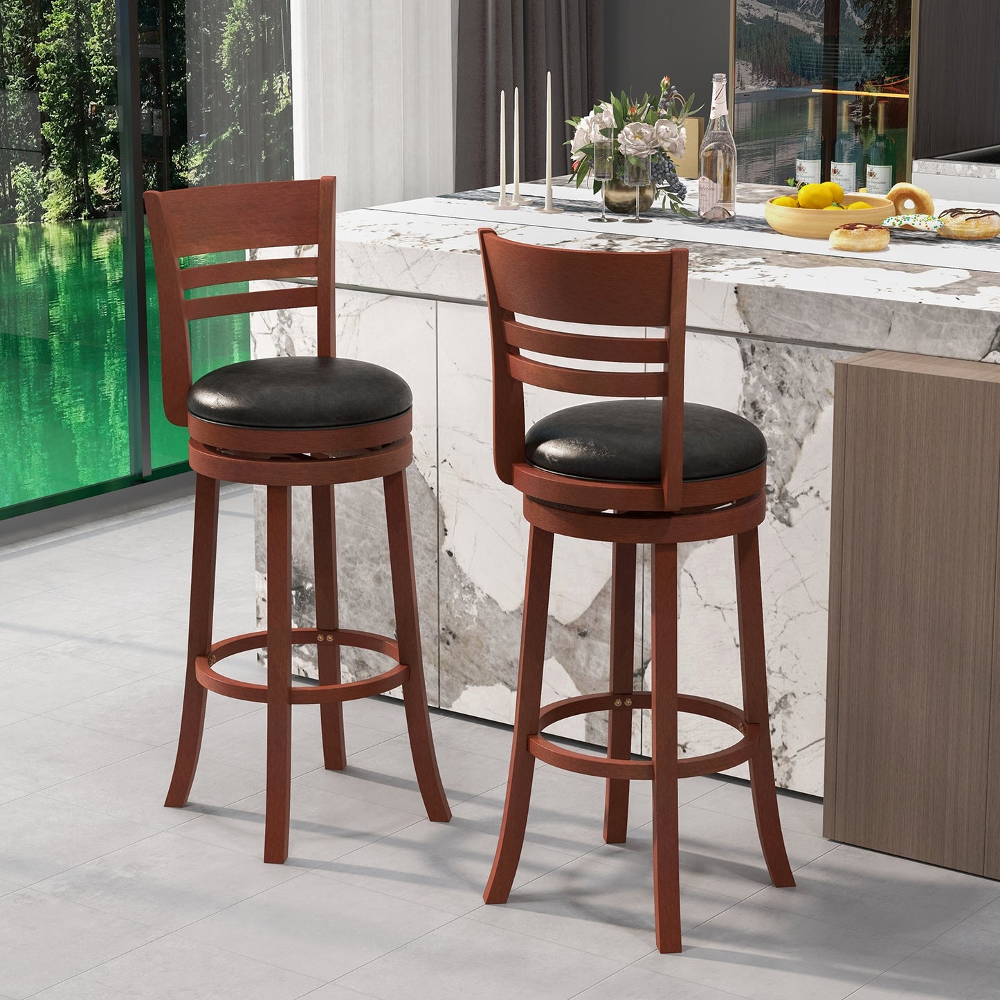 Set Of 2 360° Bar Stools, PU Upholstered Seats, Brown Bar Stools at Gallery Canada