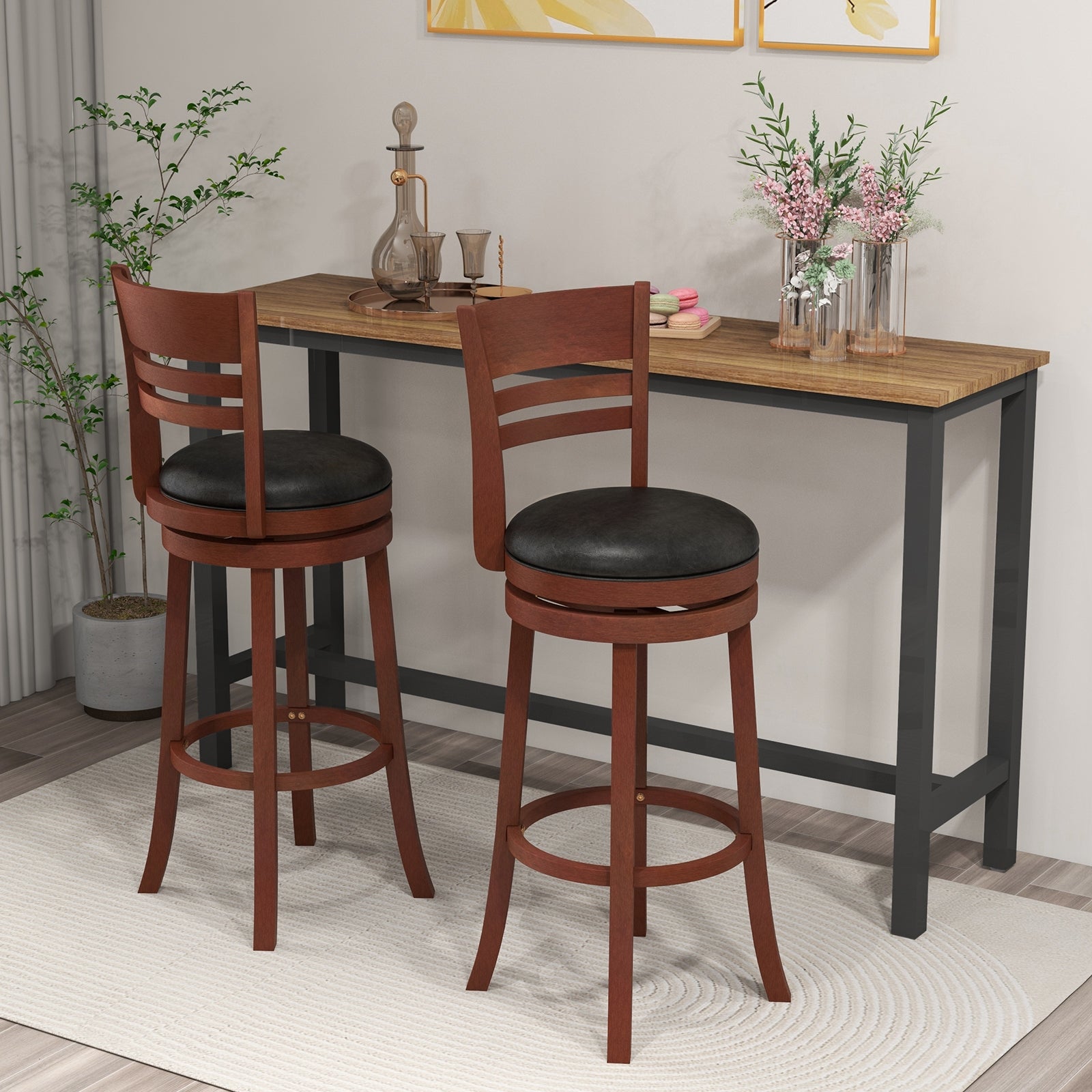 Set Of 2 360° Bar Stools, PU Upholstered Seats, Brown Bar Stools at Gallery Canada