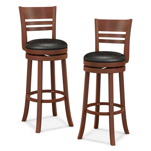 Set Of 2 360° Bar Stools, PU Upholstered Seats, Brown