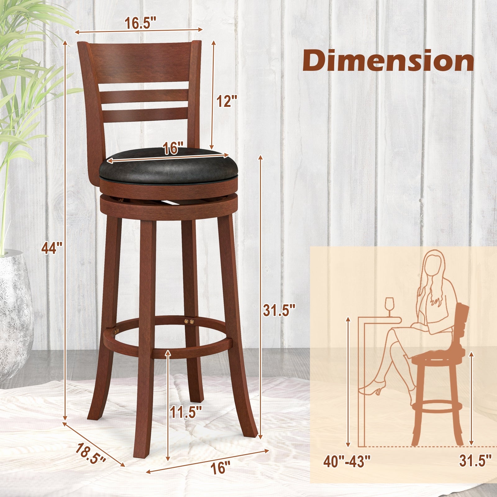 Set Of 2 360° Bar Stools, PU Upholstered Seats, Brown Bar Stools at Gallery Canada
