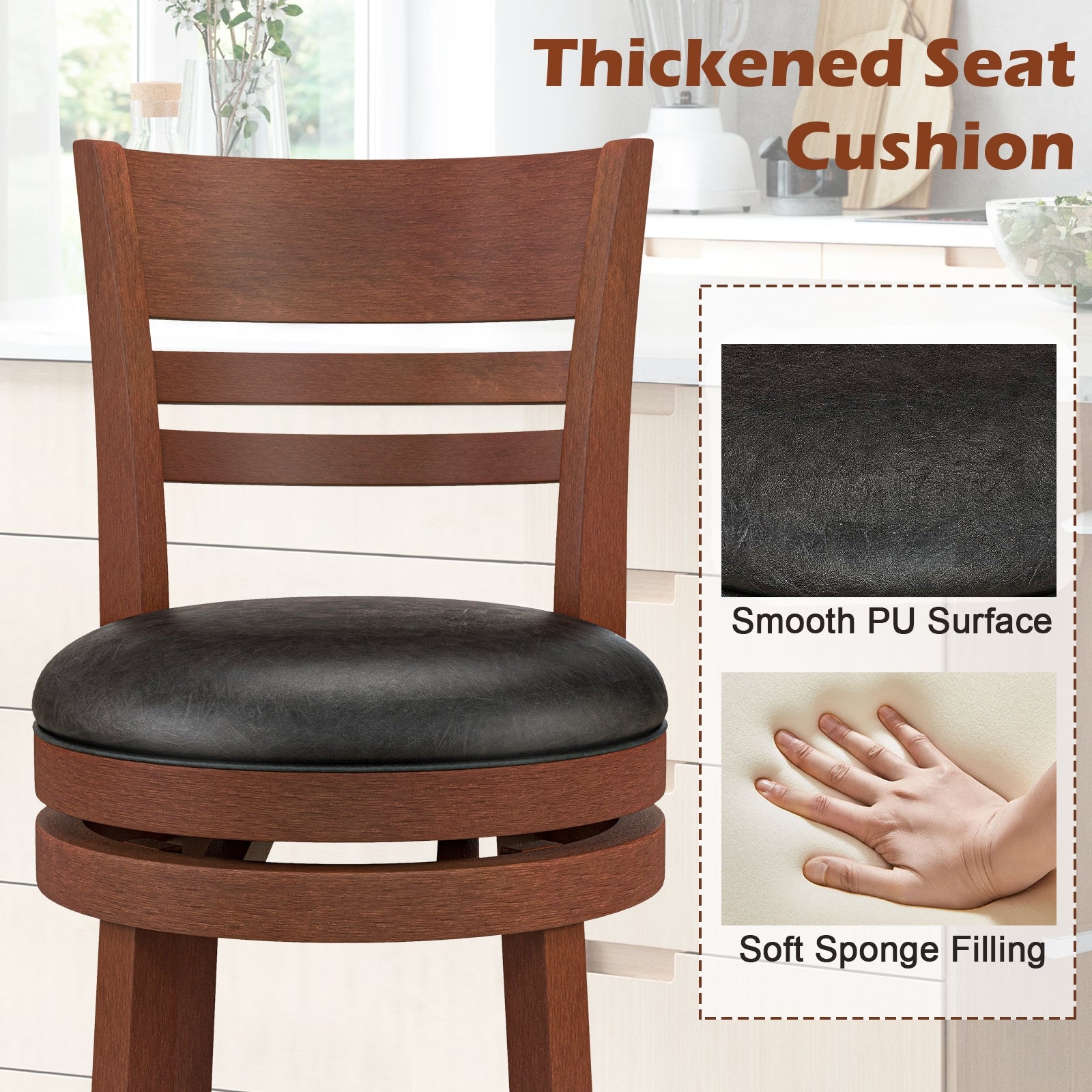 Set Of 2 360° Bar Stools, PU Upholstered Seats, Brown Bar Stools at Gallery Canada