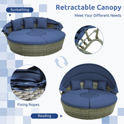 Outdoor PE Wicker Round Daybed, Retractable Canopy, Navy Outdoor Sectionals at Gallery Canada