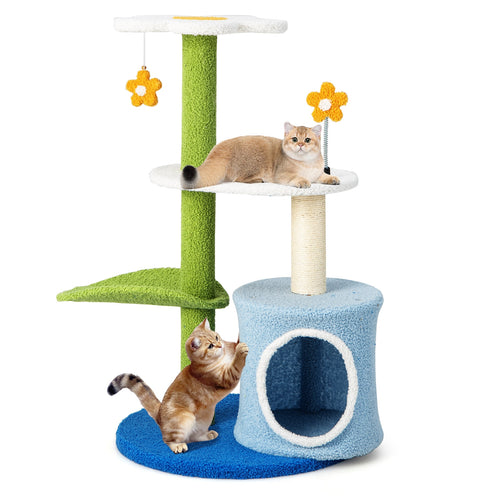 34.5 Inch 4-Tier Cat Tree With Jingling Balls, Condo, Blue