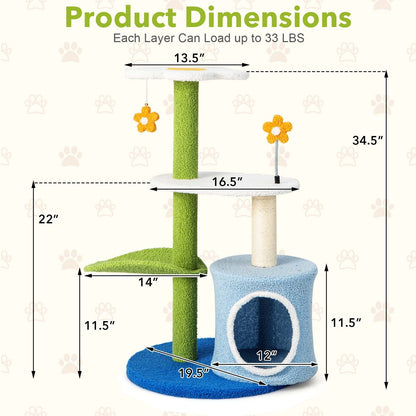34.5 Inch 4-Tier Cat Tree With Jingling Balls, Condo, Blue Cat Trees Condos & Scratchers at Gallery Canada