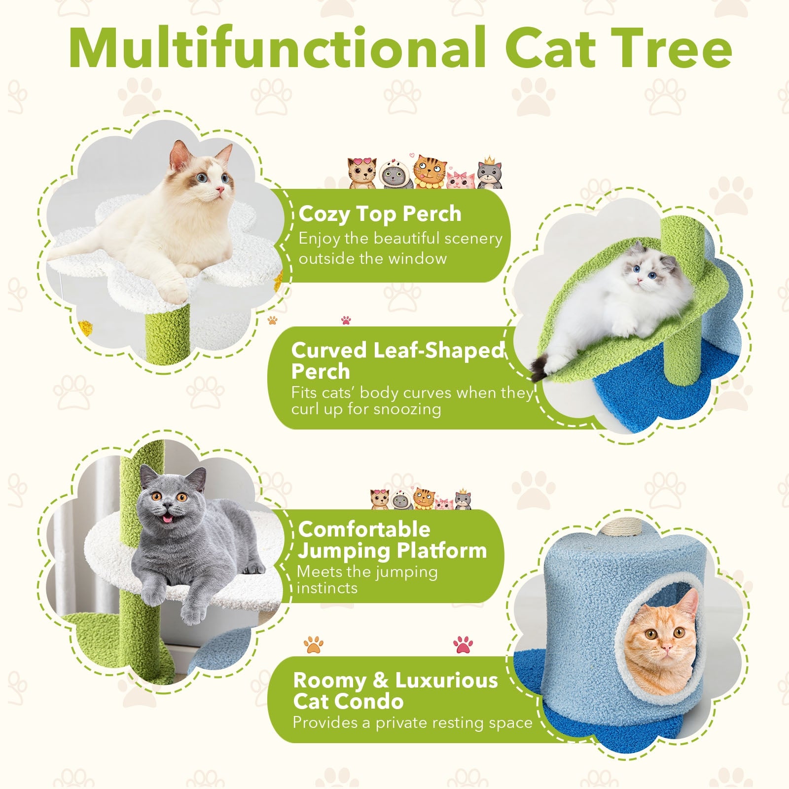 34.5 Inch 4-Tier Cat Tree With Jingling Balls, Condo, Blue Cat Trees Condos & Scratchers at Gallery Canada