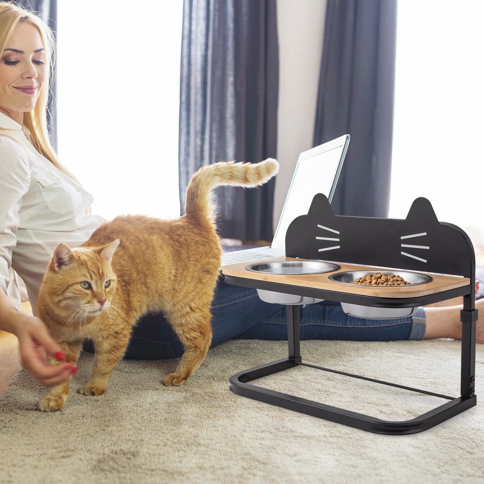 Elevated Pet Feeder With 2 Stainless Steel Bowls, Natural Cat Supplies at Gallery Canada