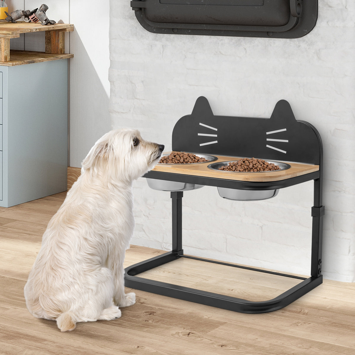 Elevated Pet Feeder With 2 Stainless Steel Bowls, Natural Cat Supplies at Gallery Canada