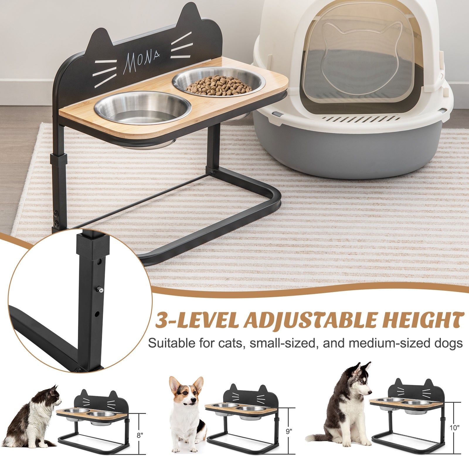 Elevated Pet Feeder With 2 Stainless Steel Bowls, Natural Cat Supplies at Gallery Canada