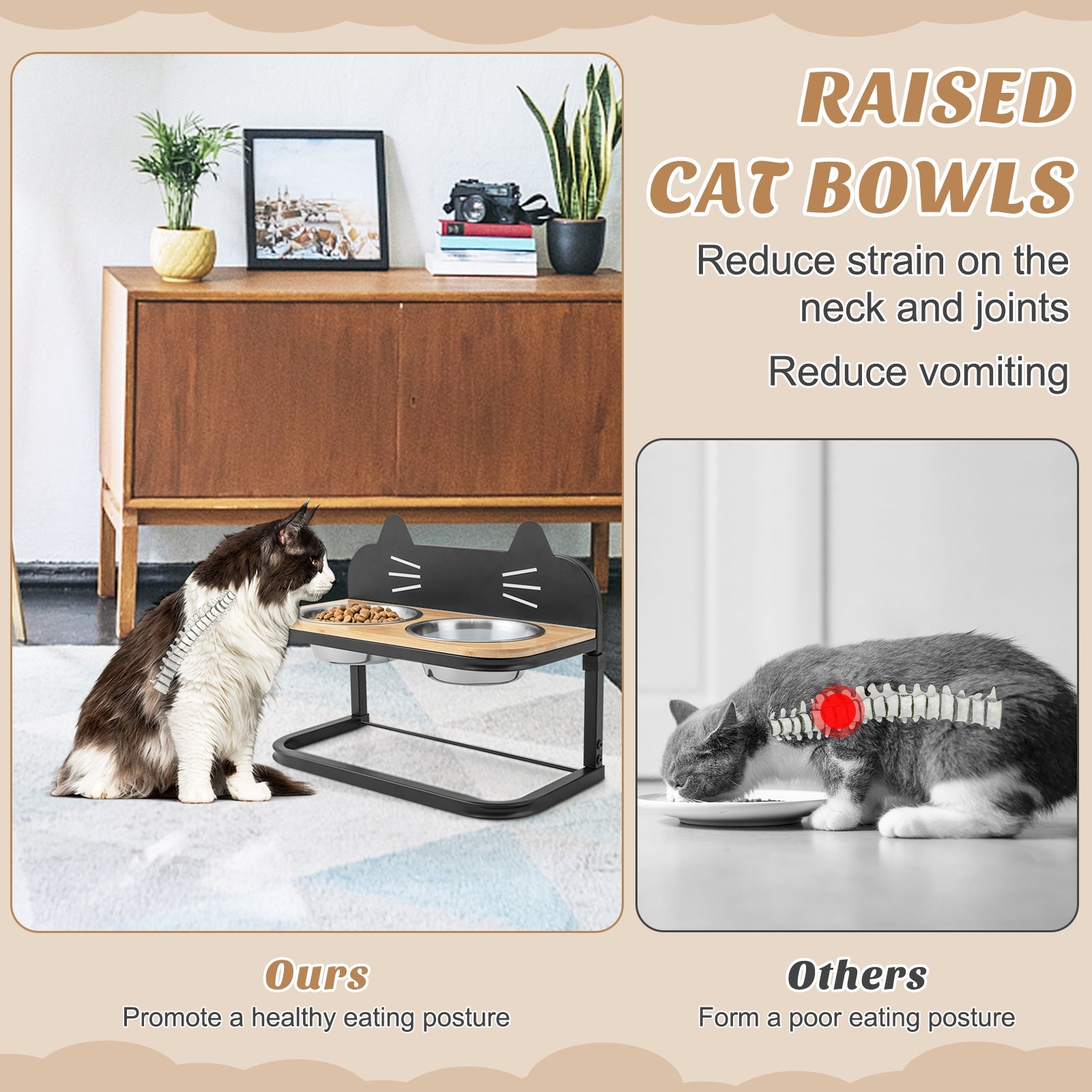 Elevated Pet Feeder With 2 Stainless Steel Bowls, Natural Cat Supplies at Gallery Canada