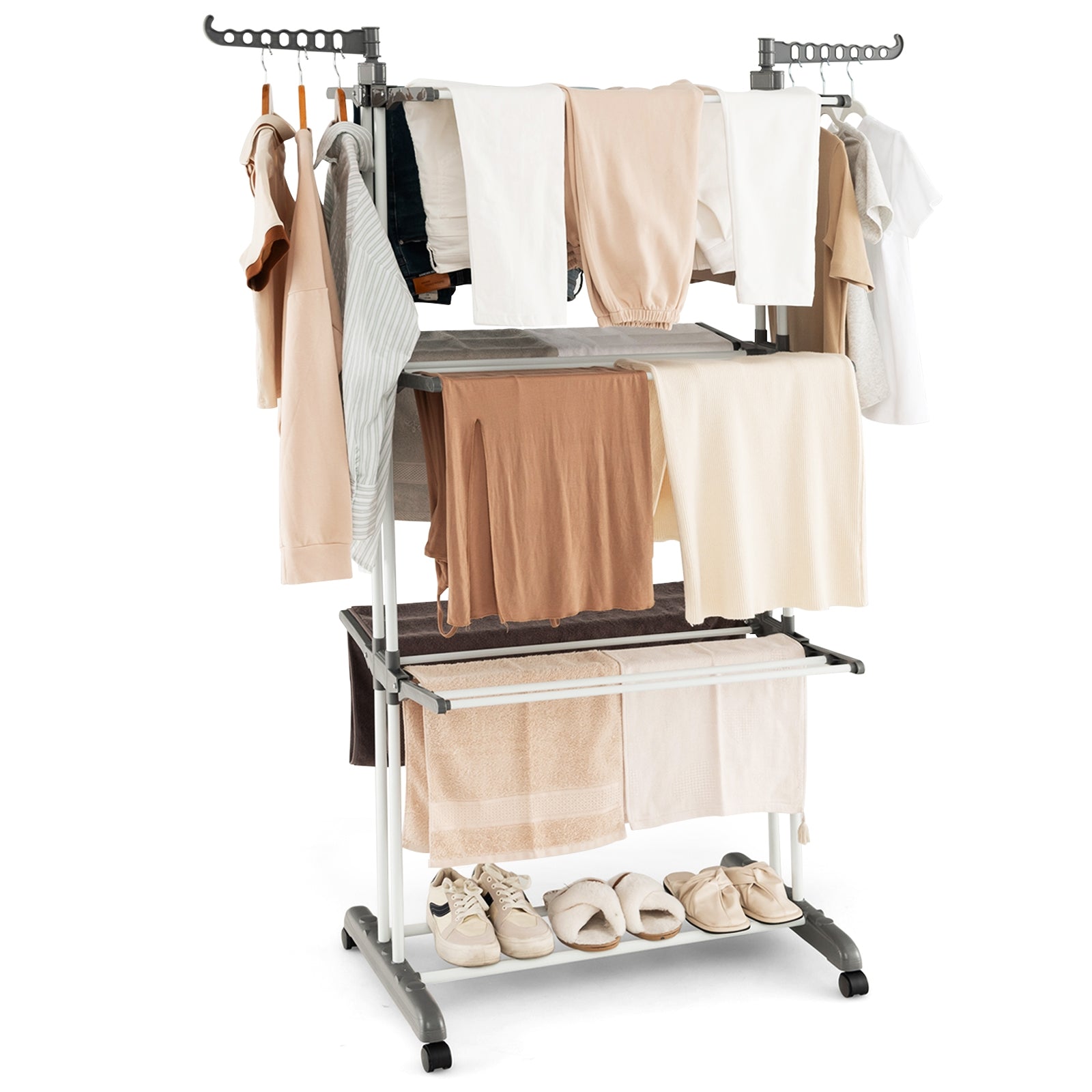 4-Tier Clothes Drying Rack, Rotatable Side Wings, Collapsible Shelves, Gray Drying Racks at Gallery Canada